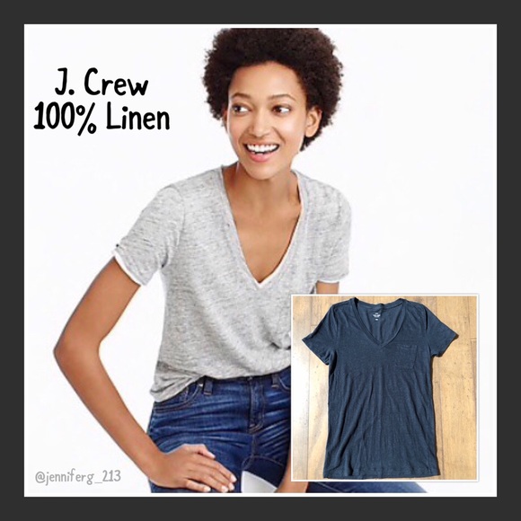 J. Crew Tops - J. Crew V-Neck 100% Linen Pocket T-Shirt Charcoal